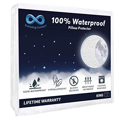 Everlasting Comfort 4-Pack King Size 100% Waterproof Pillow Protector, Hypoallergenic Pillow Covers, Breathable Membrane, Lifetime Replacement Guarantee (Packaging May Vary)