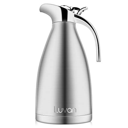 Luvan 2.0 Litre 18/10 Food-grade Stainless Steel Thermal Carafe/Double Walled Vacuum Insulated Coffee Pot with Press Button Top,24  Hrs Heat&Cold Retention,for Coffee,Tea,Beverage etc