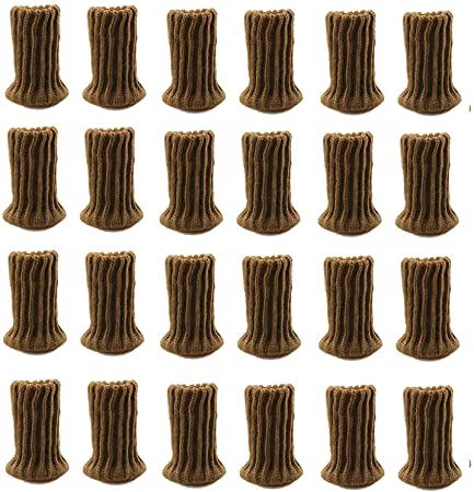 HNXAZG 24 Pcs Thicken Chair Leg Feet Socks, Knitted Chair Foot Socks Board Protection Pad, Fit Furniture Feet Girth from 1" to 2", Knitted Furniture Cups Floor Protector Brown