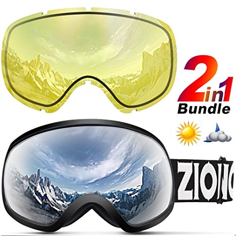 ZIONOR X10 Ski Snowboard Snow Goggles OTG for Men & Women Anti-fog UV Protection Helmet Compatible