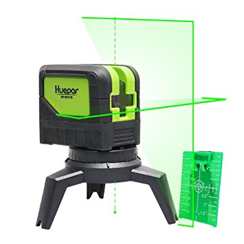 Cross Line Laser Level with Plumb Dot Up Dot - Huepar 9211G Green Beam Self Leveling 180 Degrees Vertical Line and Horizontal Line with Point to Point Plumb, Rotating Mounting Bracket Included