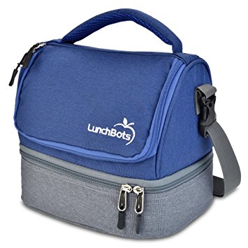 LunchBots Duplex Insulated Lunch Bag - Dual Section Design Fits LunchBots Uno, Duo, Trio, Quad, Rounds, Bento Cinco Perfectly - Roomy Thermal Lunch Bag for Kids and Adults - Blue