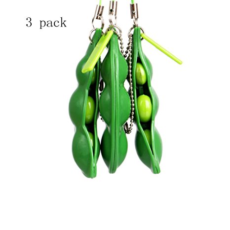 Generic Puchi Puti Mugen Edamame Keychain Keyring Extrusion Bean Pea Soybean Toys 3Pcs