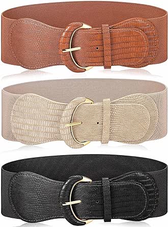 3 Pieces Women Wide Belt for Dress Women Dress Belt Stretchy Cinch Leather Elastic Belt for Ladies Dress Decoration