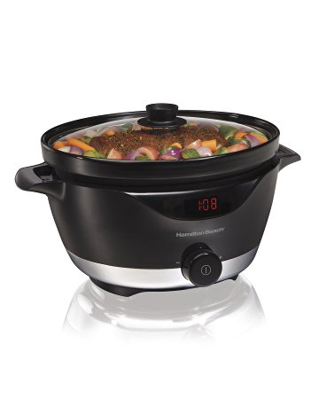 Hamilton Beach Slow Cooker, 6-Quart, Black/Silver (33365C)