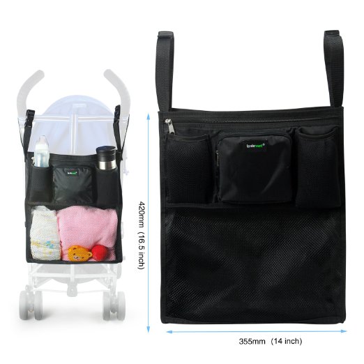 Lavievert Universal Stroller Organizer Diaper Bag Stroller Accessories Pack with Drink Holders and Zipped Pockets Can Be Used As an Attachment For Car Shopping Cart or Bike While Travelling or Outings