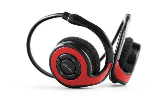 Opteka BTX-3 Wireless Bluetooth 4.0 Sport Jogging Foldable Headphones with Built-in Mic & 6 Hour Battery (Red)