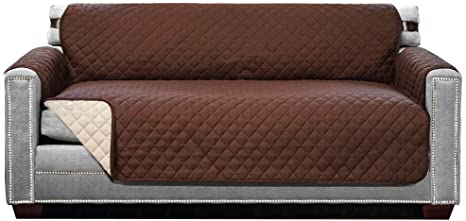 Sofa Shield Original Patent Pending Reversible Large Sofa Protector, Many Colors, Seat Width to 70 Inch, Furniture Slipcover 2 Inch Strap, Couch Slip Cover Throw for Pets, Dogs, Cats, Chocolate Beige
