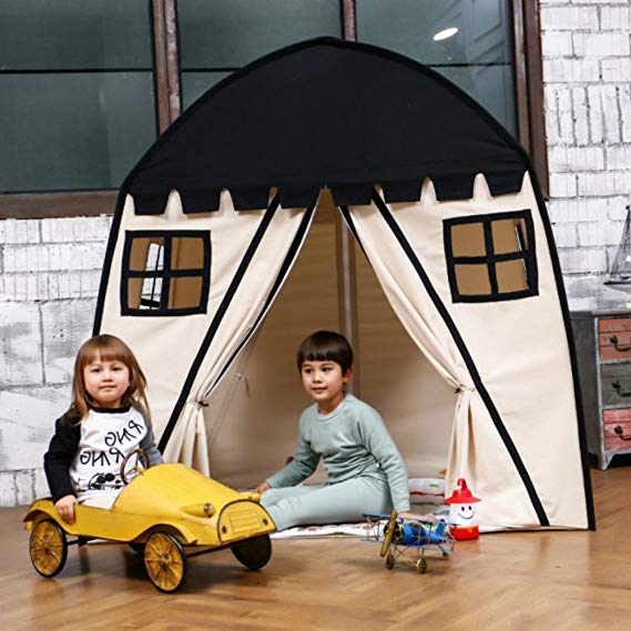 Love Tree Large Kids Teepee Tent Portable Children Play Tent for Boys Indoor Outdoor Use Fort with Carrying Case Black