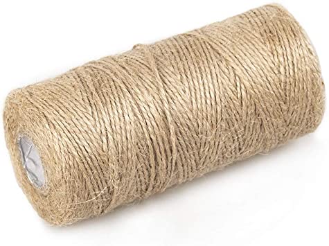 Tcamp 328 Feet Natural Jute Twine String with 6 Tags, Packing Materials Heavy Duty Rope for DIY Arts Crafts Gardening Application