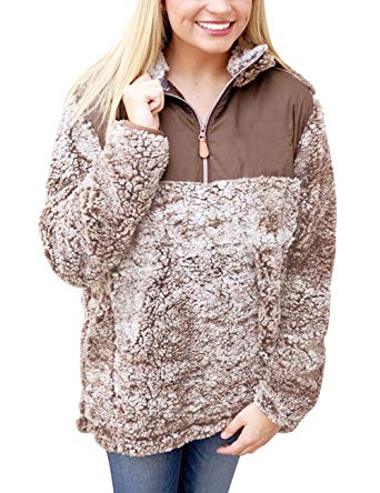 MEROKEETY Women's 1/4 Zip Stand Collar Sherpa Pile Pullover Tops Unisex Fleece Sweatshirt