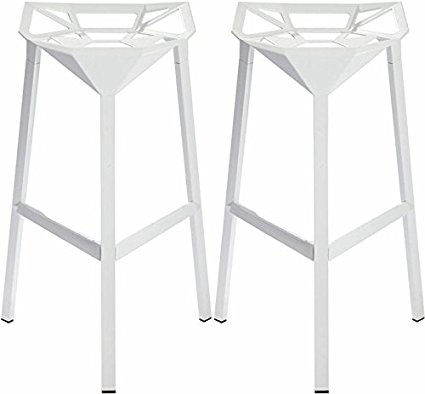 Mod Made Geometric Aluminum Barstool, White, Set of 2