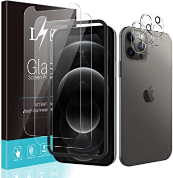 4 Pack LϟK 2 Pack Screen Protector   2 Pack Camera Lens Protector Compatible for iPhone 12 Pro 5G 6.1 inch Tempered Glass Shock Absorption Bubble Free HD Clear Not for iPhone 12 - Clear