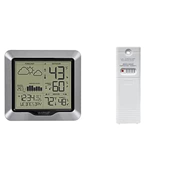 La Crosse Technology 308-1417 Forecast Station, Silver & TX141TH-BV4 Wireless Outdoor Thermo-Hygrometer Transmitting Sensor, White