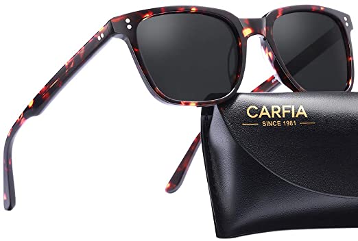 Carfia Classic Square Polarized Mens Sunglasses UV400 Protection Hand-Crafted Acetate Frame CA5354L