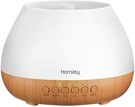 Homasy Essential Oil Diffuser, 500ml Aroma Diffuser Humidifier for Large room with Timer, Fragrant Oil Humidifier Vaporizer with 8 LED Colors and Waterless Auto-off for Home Office Bedroom-Wood Grain