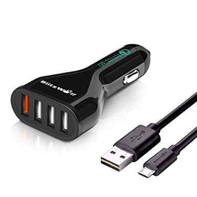 Quick Charge 3.0 Car Charger   Micro to Reversible USB 3ft Charger Cable, BlitzWolf Qualcomm QC3.0 54W USB Auto Charger Adapter Backwards Compatible with QC2.0 for Xiaomi 5, Samsung S7 Edge, LG,iPhone