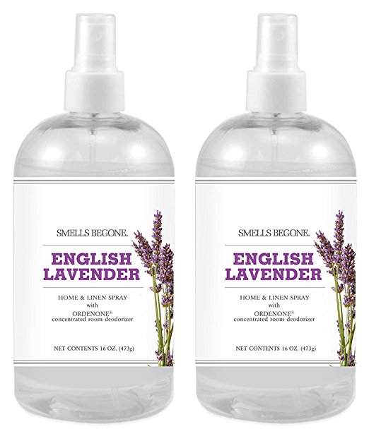 SMELLS BEGONE Air Freshener Home and Linen Spray - 16 Ounce - Made with Natural Essential Oils (2 Pack, English Lavender)