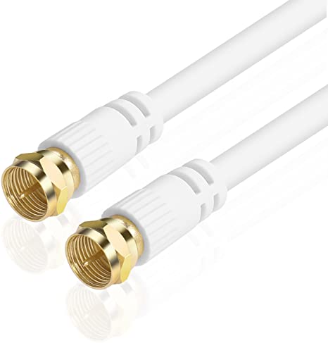 TNP Coaxial Cable (3 Feet) with F Connectors F-Type Pin Plug Socket Male Twist-On Adapter Jack with Shielded RG59 RG-59/U Coax Patch Cable Wire Cord White