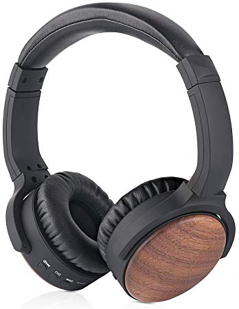 HFNOISIKI Active Noise Cancelling Bluetooth Headphones with Built in Mic, Natural Wood On Ear Wireless HiFi Stereo Deep Bass Headset CVC Noise Canceling Microphone