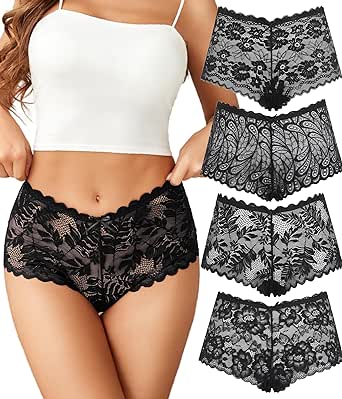 Avidlove Sexy Women's Underwear Floral Lace Boyshort Panties High Waist Cheeky Panty Pack of 4