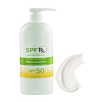 SPF Rx: #1 Best SPF 50 Bulk Sunscreen ● Natural Sunscreen With Zinc Oxide & Titanium Dioxide ● Chemical Free Mineral Sunblock Lotion For Face & Body ● UVA   UVB Broad Spectrum Protection, Non-Greasy, Fragrance Free & Reef Safe ● Made in the USA ● 1 Quart