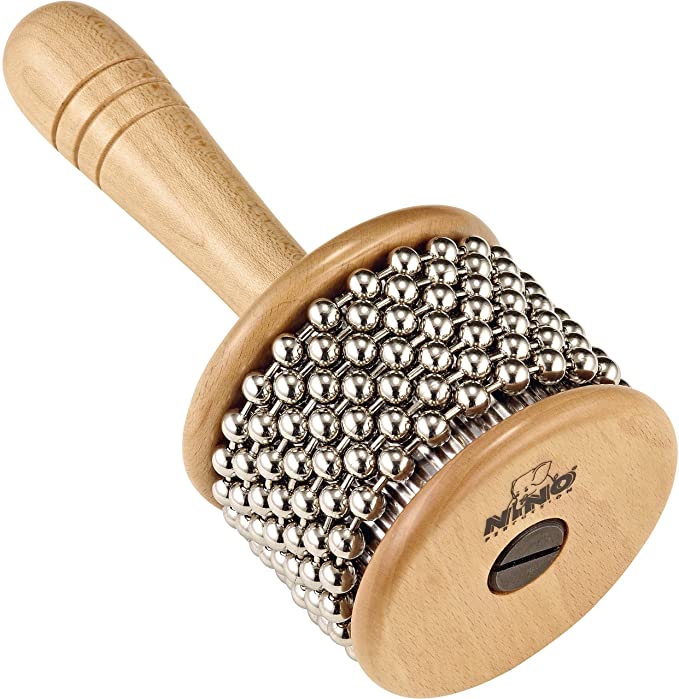 Nino Percussion NINO702 Kids Wooden Cabasa with Stainless Steel Beaded Chain and Cylinder for Classroom Band/Music