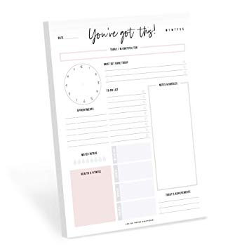 Bliss Collections Daily Planner Tear Off Pad, 50 Undated Sheets, Desk Notepad, Motivational Daily Calendar, Task Planner, To Do List, Productivity Schedule Organizer, Meal Planner, 8.5x11, Vertical
