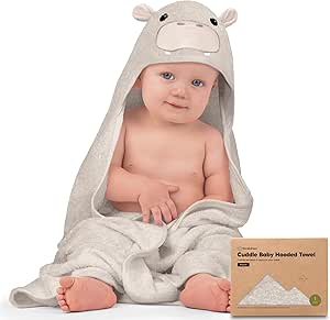 KeaBabies Baby Hooded Towel - Viscose Derived from Bamboo Baby Towel, Toddler Bath Towel, Infant Towels, Large Hooded Towel, Organic Baby Towels with Hood for Girls, Babies, Newborn Boys (Hippo)