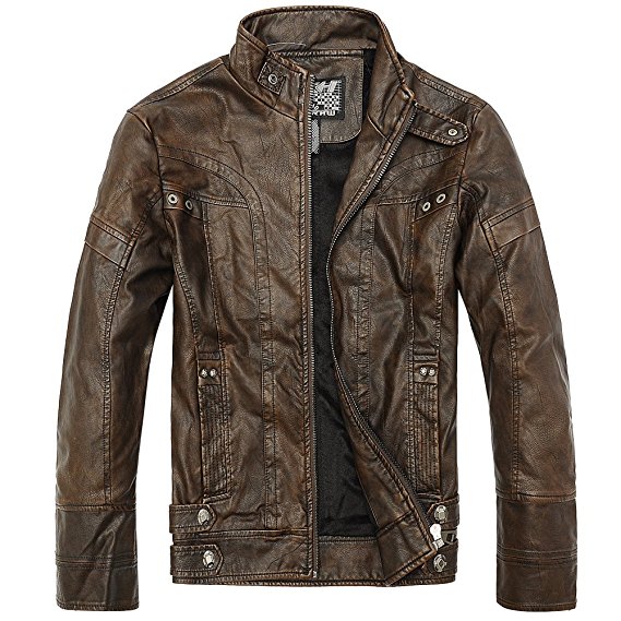 URBANFIND Men's Slim Wear Thick Fleece Motorcycle Faux Leather Outerwear Jacket