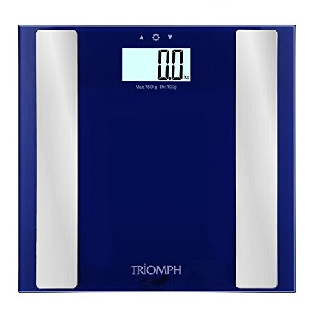 Triomph Digital Body Fat Weight Scale w/ Smart Step-On Technology Extra Large Backlit Display 330 lbs Capacity (Blue)