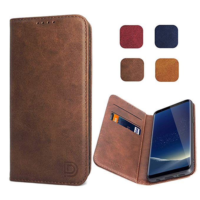 Samsung Galaxy S8 Case Wallet Brown for Men Women Dekii S8 Leather Flip Case [Magnetic Without Belt Clip] with Card Holder Kickstand Business Style Full Body Protective Phone Case Cover for Galaxy S8