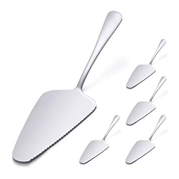 RayPard Pack of 5 Stainless Steel Pie Cake Server Knife with Mirror Finished & Onside with Fine Serrated Edge
