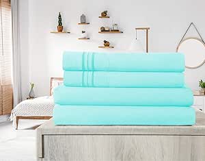 Elif Queen Size Bed Sheets Set - Brushed Microfiber, Super Soft Easy Care 4-Piece Bed Sheet Set with 14-Inch Deep Pocket, Machine Washable, Bedding Sheet Set (Aqua, Queen)