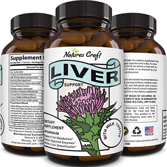 Best Liver Supplements with Milk Thistle - Artichoke - Dandelion Root Support Healthy Liver Function for Men and Women Natural Detox Cleanse Capsules Boost Immune System Relief - Natures Craft