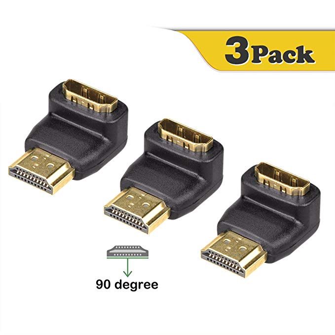 VCE HDMI 90 Degree Male to Female Right Angle Adapter 3D&4K Supported (3-Pack)