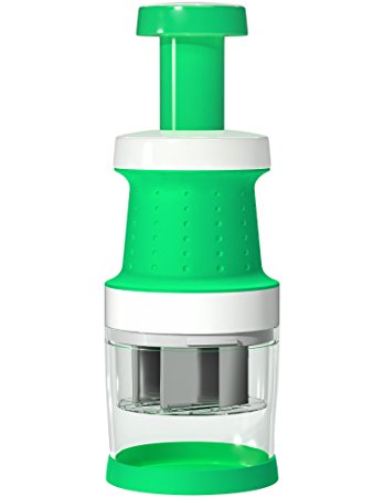 Vremi Food Chopper - One Piece Salad Vegetable Chopper and Slicer Dicer - Manual Mini Hand Chopper Onion Garlic Mincer with Cover for Vegetables - Stainless Steel Cutter Blade - Green