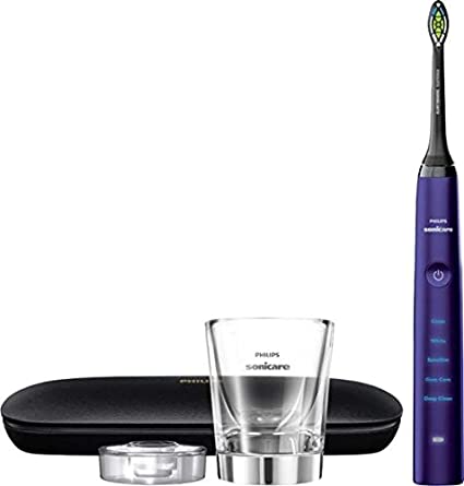 Philips Sonicare DiamondClean Rechargeable Electric Amethyst Toothbrush Bundle: 1 DiamondClean Handle & Brush Head, 1 Charging Glass, 1 Travel Case, 5 Modes Including Deep Clean and Sensitive