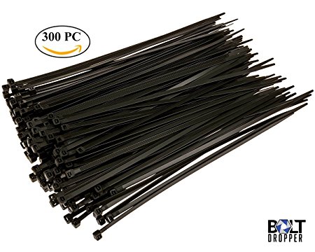 BD 8 inch Nylon Cable Wire Zip Ties Heavy Duty 300 Piece, Large Pack, 40 Pounds Tensile Strength, Indoor Outdoor UV Resistant