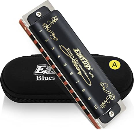 East top Blues Diatonic Harmonica in A, 10 Holes 20 Tones T008K Top Grade Blues Harp Mouth Organ harmonica for Adults, Professionals, Beginners and Students