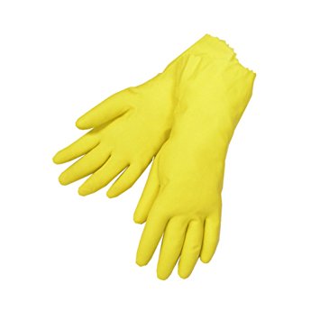 Size Large - 3 Pairs (6 Gloves) 12" - Gloves Legend - Yellow flock Lined Latex Household Kitchen Cleaning Dishwashing Rubber Gloves - 18 mil