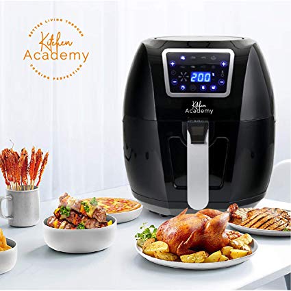 Kitchen Academy Extra Large Air Fryer Power XL 5.8 Quart Airfryer 1700W Oven Oilless Cooker with Hot Air Circulation Tech for Fast Healthier Food, 8 Cooking Presets and Heat Preservation Function - LCD Touch Screen (Recipe Book Included)