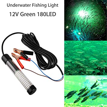 Linkstyle 12V 1000 Lumens Lure Bait Finder LED Underwater Night Fishing Finder Crappie Shad Boat LED Submersible Underwater Light with Battery Clip and Power Plug