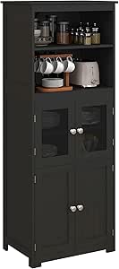 HOMCOM 63" Small Buffet with Hutch, 4-Door Kitchen Pantry, Freestanding Bathroom Storage Cabinet with Adjustable Shelf, Black