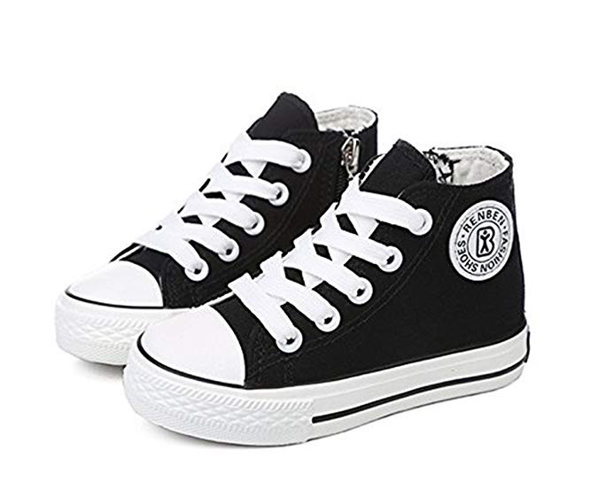 GZYIBU Classic Kids Casual Comfort Zipper Lace up High Top Canvas Shoes (Toddler/Little Kid/Big Kid) Black