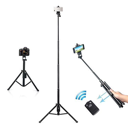 Eocean Selfie Stick Tripod, 54 Inch Adjustable iPhone Tripod, Extendable Camera Tripod for Cellphone and Camera, with Wireless Remote for iPhone 8/8 Plus/X/7/7 Plus/Galaxy/Google