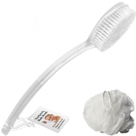 ON SALE TopNotch® Bath Brush Shower Back Scrubber Long Handle PLUS White Mesh Sponge