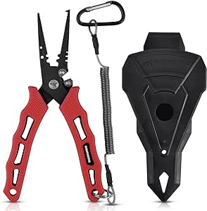 KastKing Cutthroat 7" Fishing Pliers,420 Stainless Steel Fishing Tools,Saltwater Resistant Fishing Gear,Corrosion Resistant Polymer Coating,Rubber Handle,7'' Split Ring Nose, Red