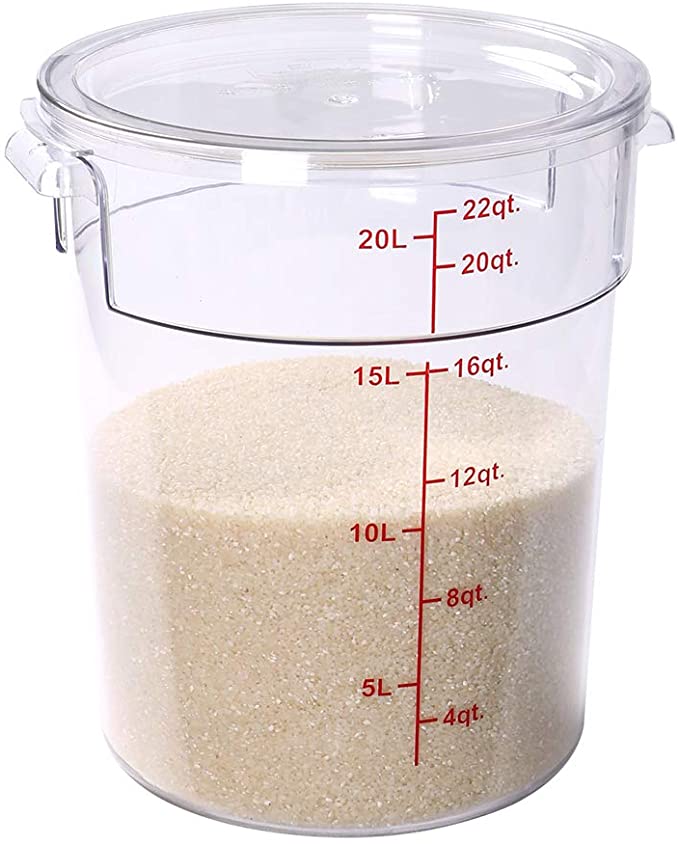 Met Lux 22 Quart Food Storage Container, 1 Round Commercial Storage Container - Lid Sold Separately, With Volume Markers, Clear Plastic Food Prep Bucket, Space-Saving Storage - Restaurantware