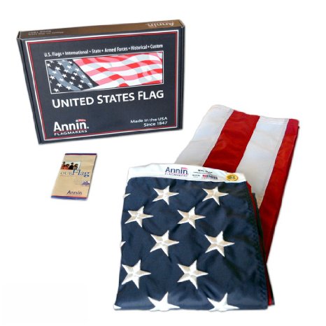 American Flag 4x6 ft Nylon SolarGuard Nyl-Glo by Annin Flagmakers 100 Made in USA with Sewn Stripes Embroidered Stars and Brass Grommets Model 2220